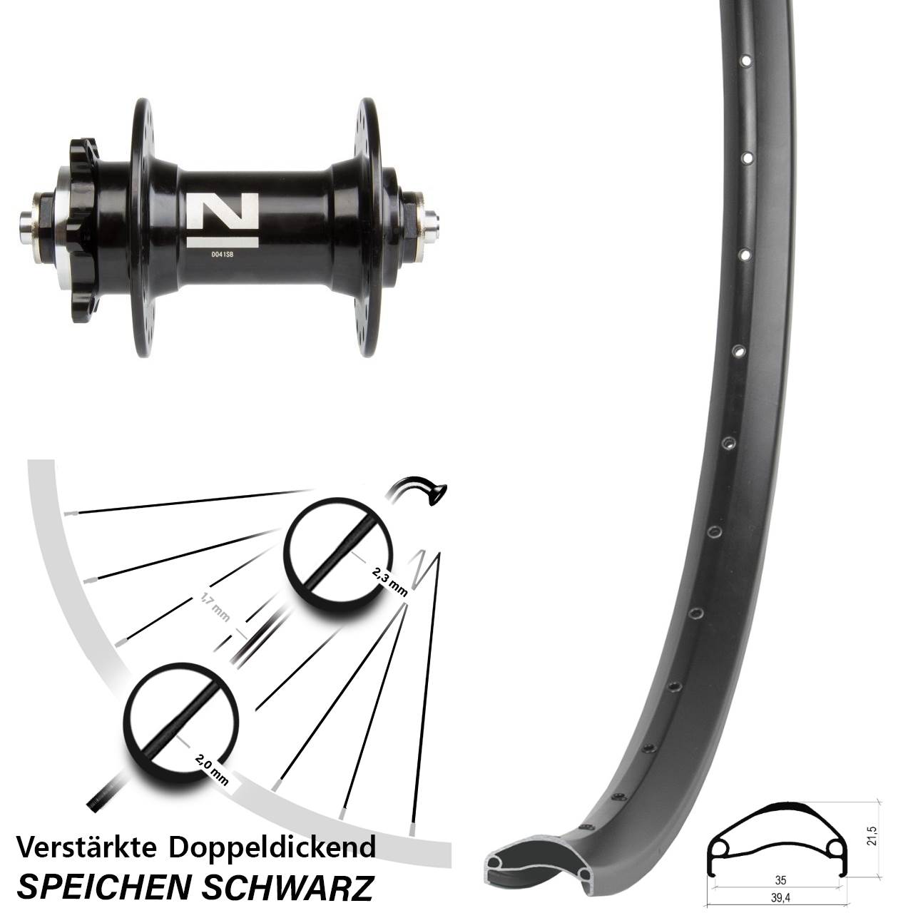 6-Loch Vorderrad 29 Zoll Ambrosio E35 Novatec D041 für Schnellspanner