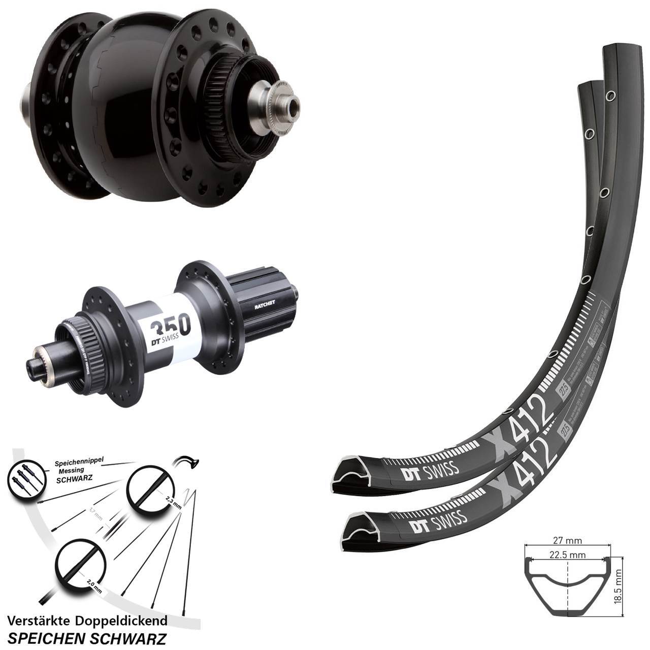 29 Zoll Laufradsatz DT Swiss X412-350 Ratchet 36 SON 28 8-11 fach HG QR