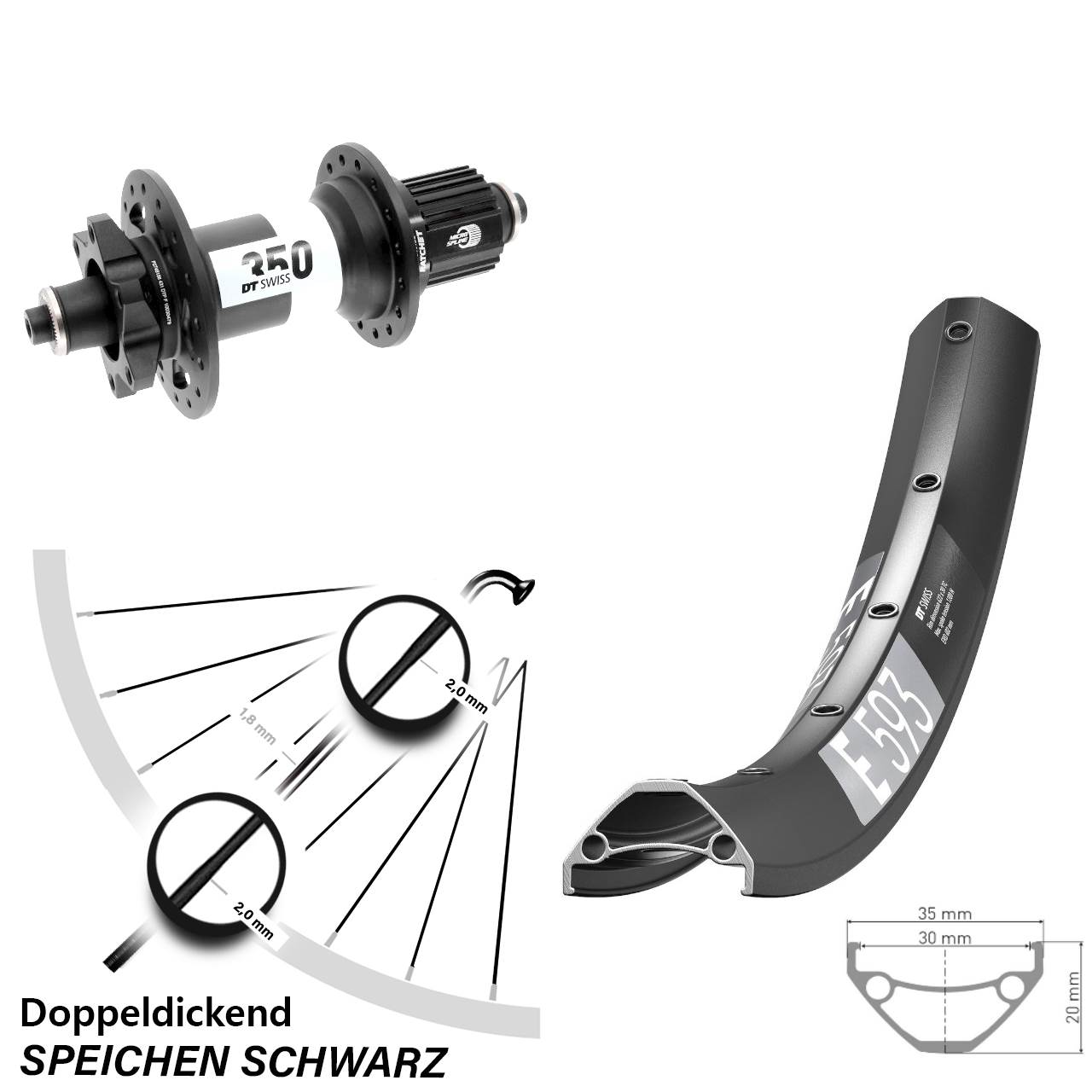 Disc Laufrad 27,5 Zoll DT Swiss E593 350 Micro Spline für Schnellspanner Boost