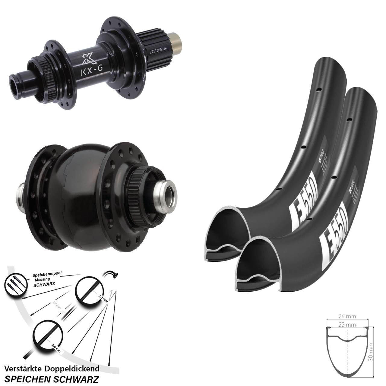 Disc Laufradsatz 28 Zoll DT Swiss E550 KX-G SON delux Shimano Micro Spline 12x100/142