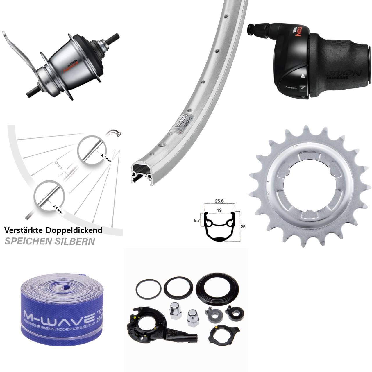 Hinterrad 28 Zoll Ryde Andra 10 silbern Shimano 7 Gang mit Rücktritt