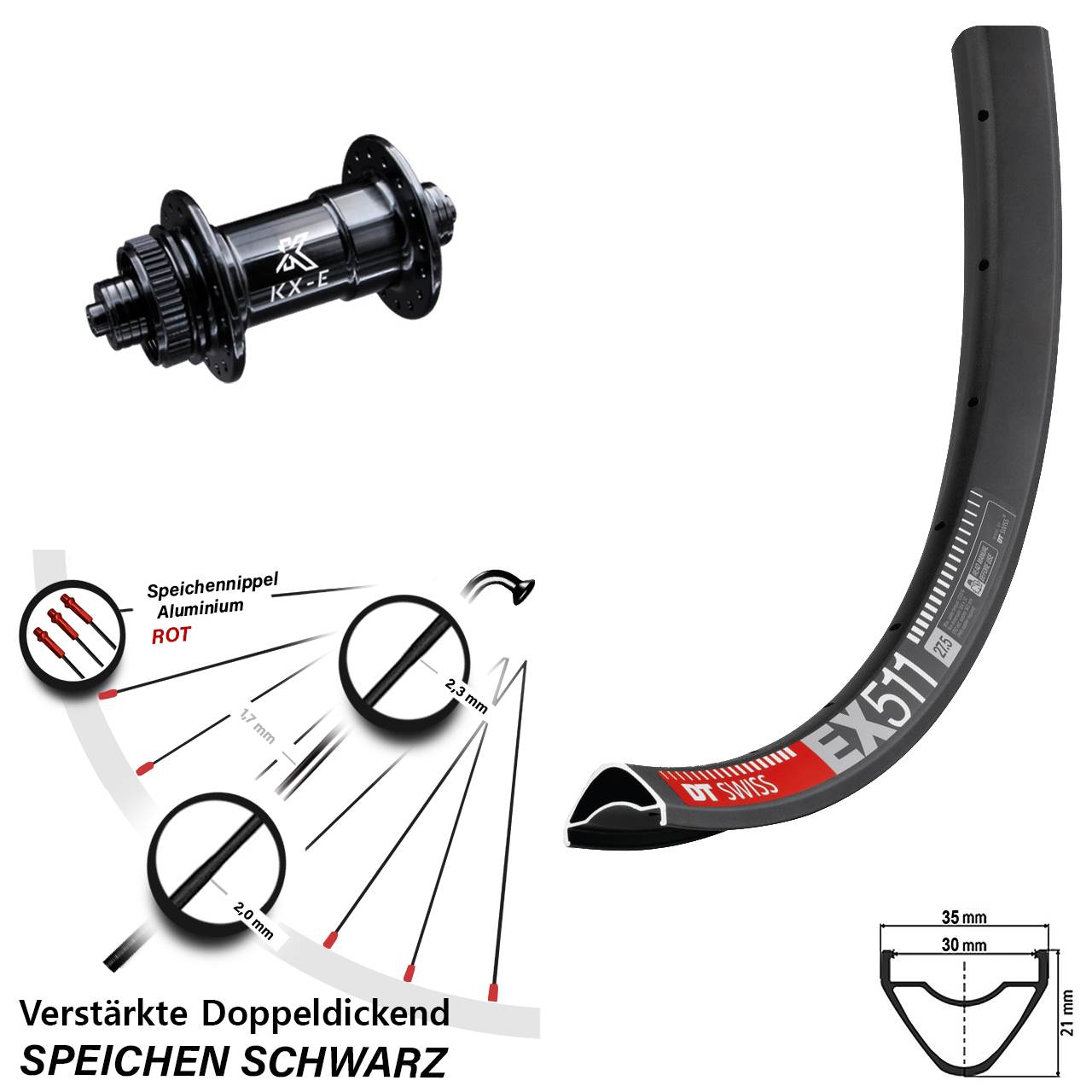 Centerlock Vorderrad 29 Zoll DT Swiss EX511 KX-E 4-fach gelagert QR