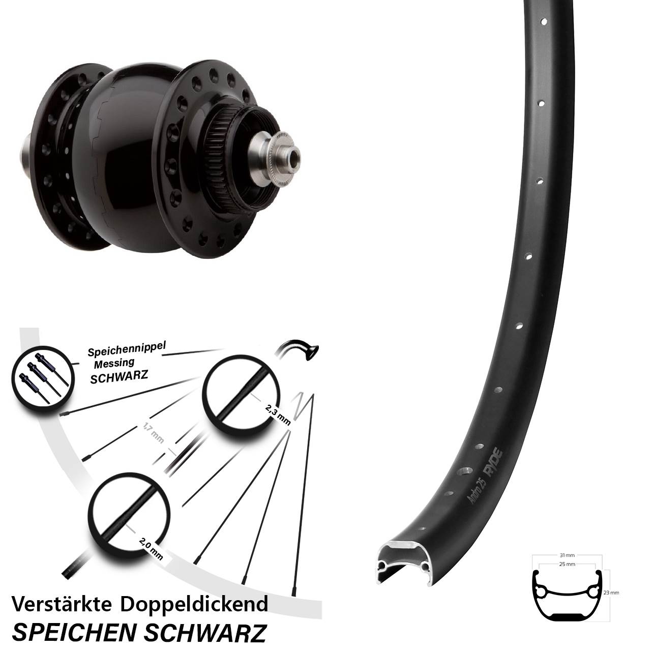 28 Zoll Ryde Andra 25 SON 28 Disc Nabendynamovorderrad QR
