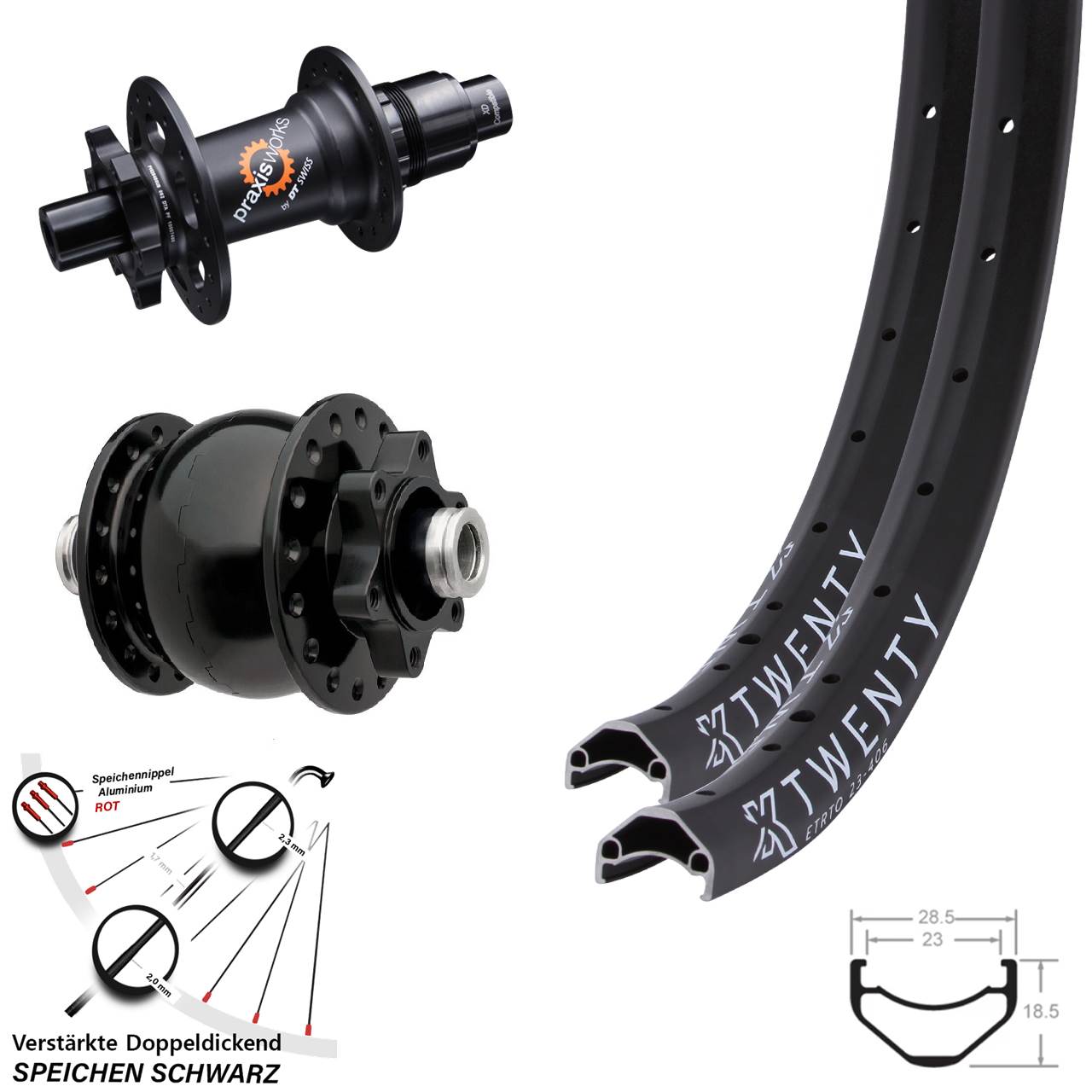 Disc Laufrad-Satz 12x100/142 20 Zoll KX Twenty DT Swiss 350 Ratchet 36 SON 28 SRAM XD