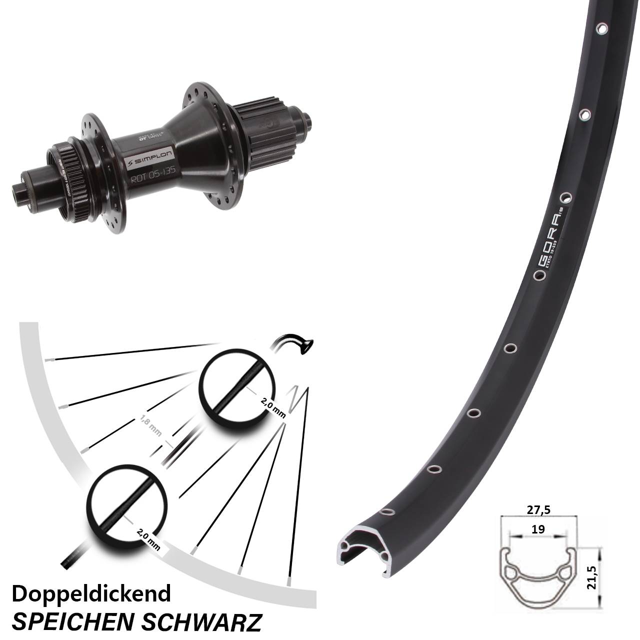 Hinterrad 27,5 Zoll Gora 19 DT Swiss 370 Hybrid 5x135 Centerlock Micro Spline