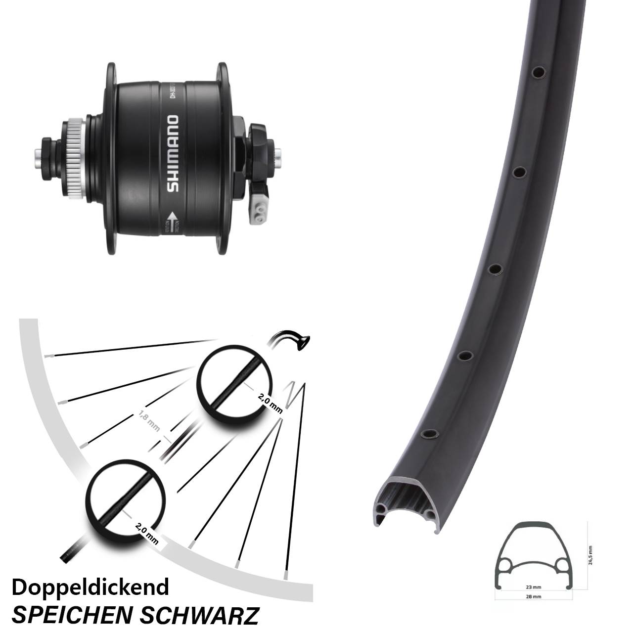 Disc Nabendynamo-Laufrad 28 Zoll Ambrosio Sport Shimano DH-3D37 QR