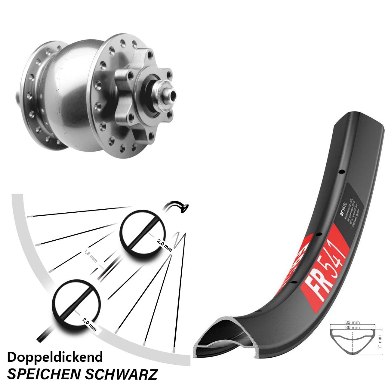 SON 28 DT Swiss FR 541 29 Zoll Disc Vorderrad mit Nabendynamo für Schnellspanner