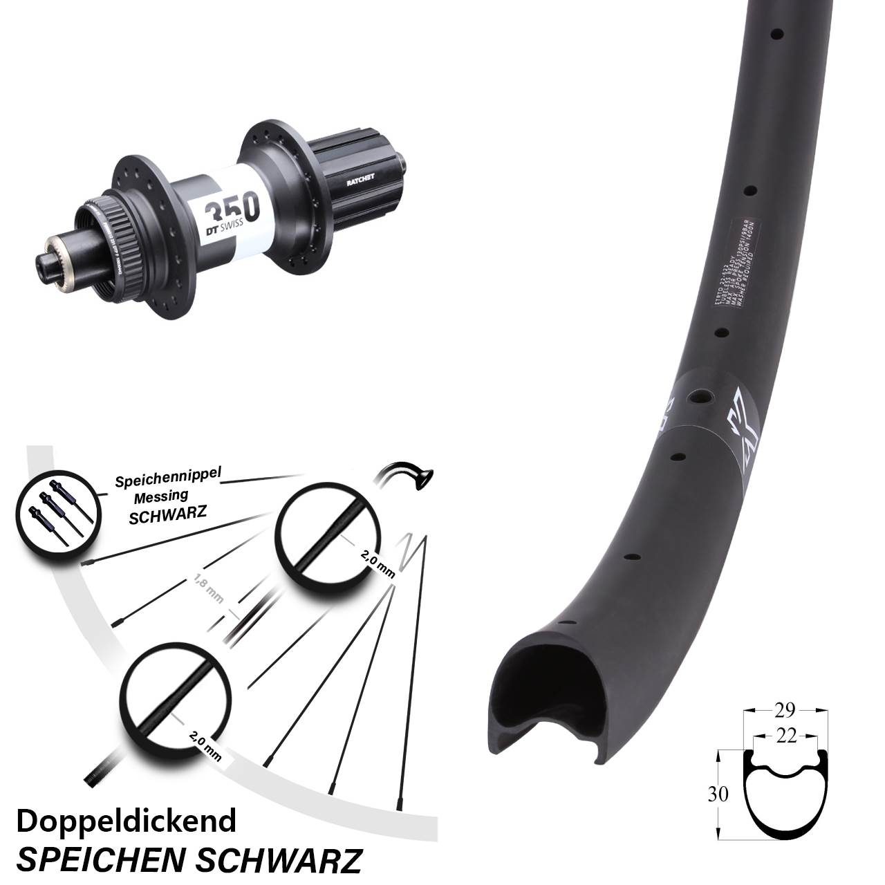 Hinterrad für Schnellspanner 28 Zoll KX-RC Gravel Carbon DT Swiss 350 11-12 fach HG