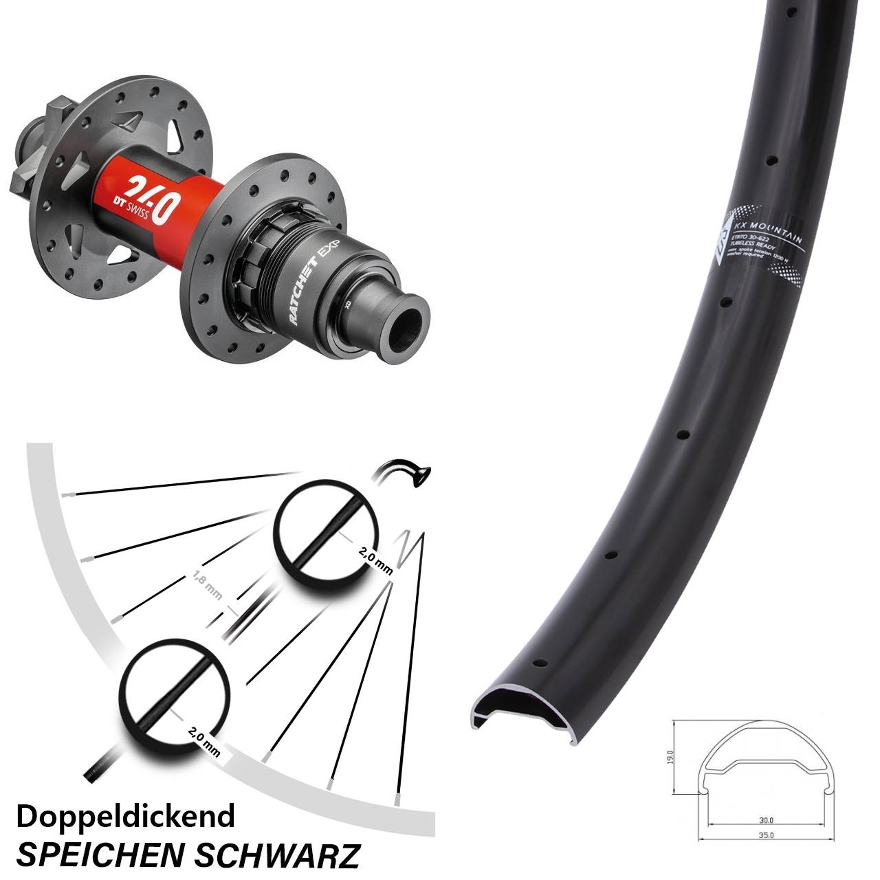 Boost 6-Loch Hinterrad 12x148 29 Zoll KX Mountain TR DT Swiss 240 EXP SRAM XD