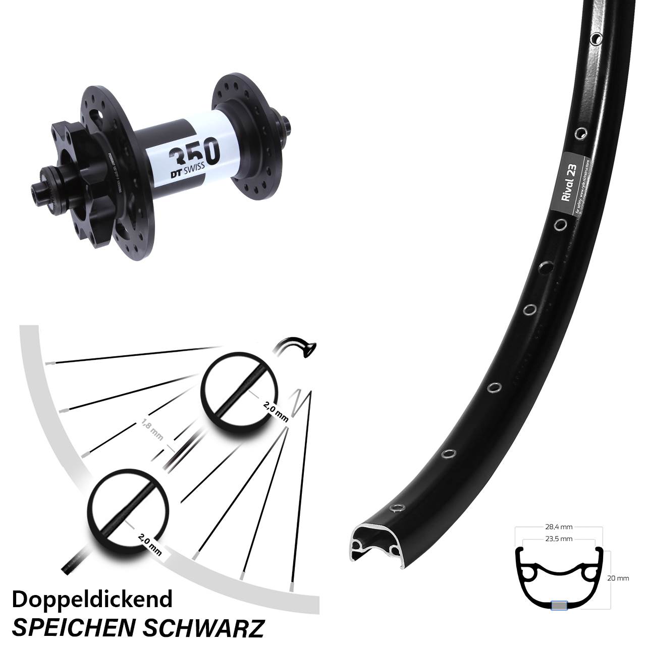 Vorderrad Ryde Rival 23 27,5 Zoll DT Swiss 350 6-Loch QR