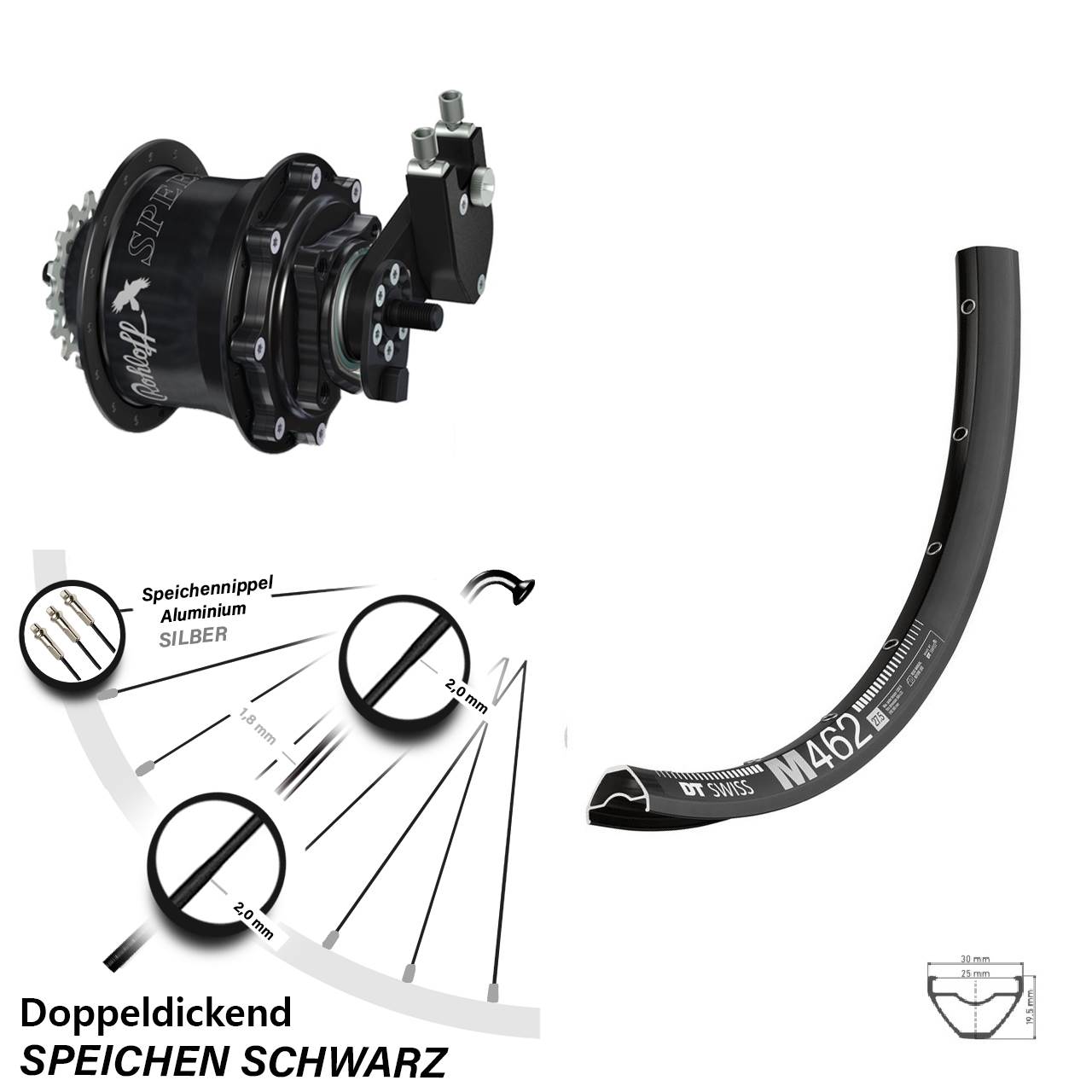Hinterrad 27,5 Zoll DT Swiss M 462 Disc Rohloff Speedhub 500/14 TS DB OEM Tandem schwarz