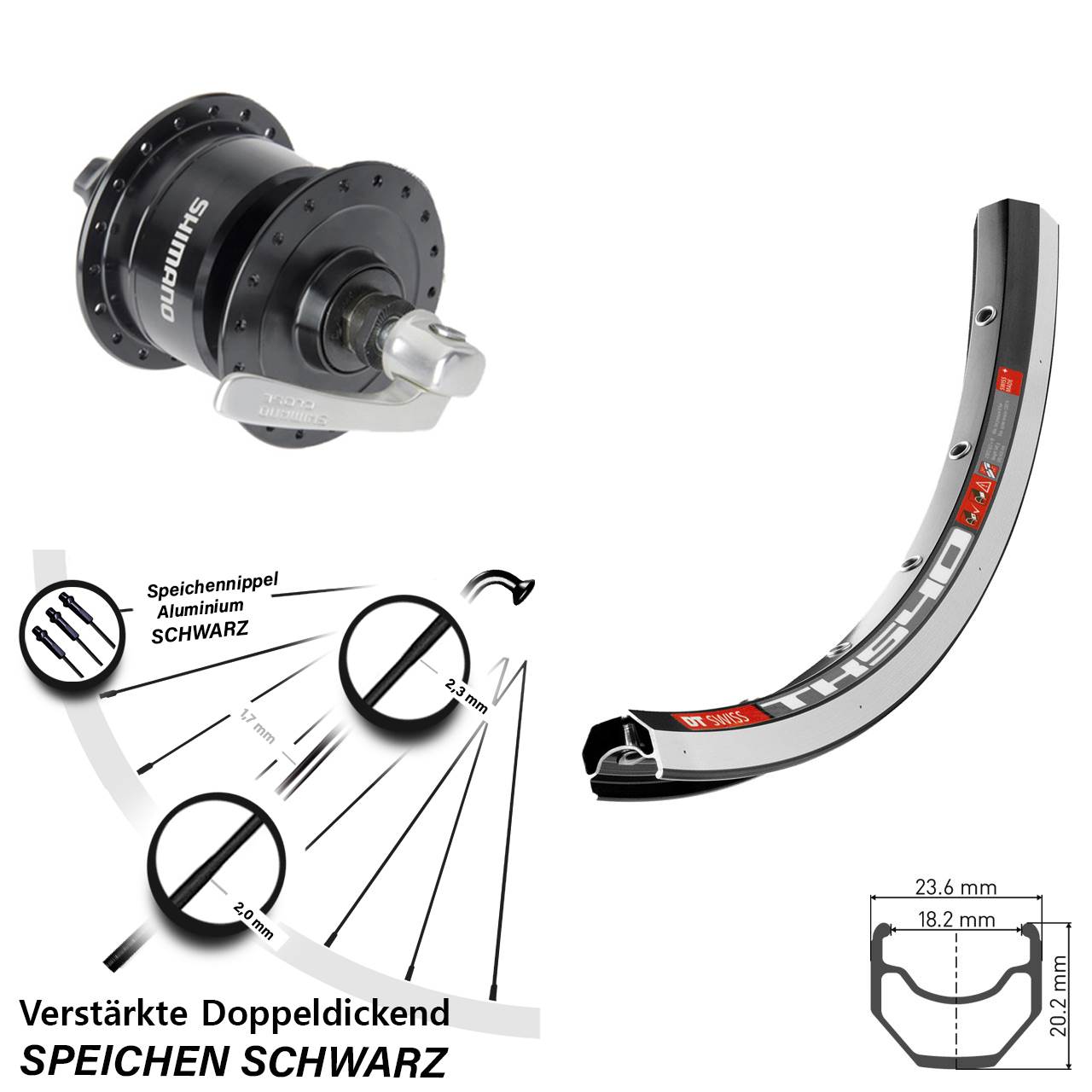28 Zoll DT Swiss TK 540 Shimano DH3N72 Vorderrad mit Nabendynamo QR