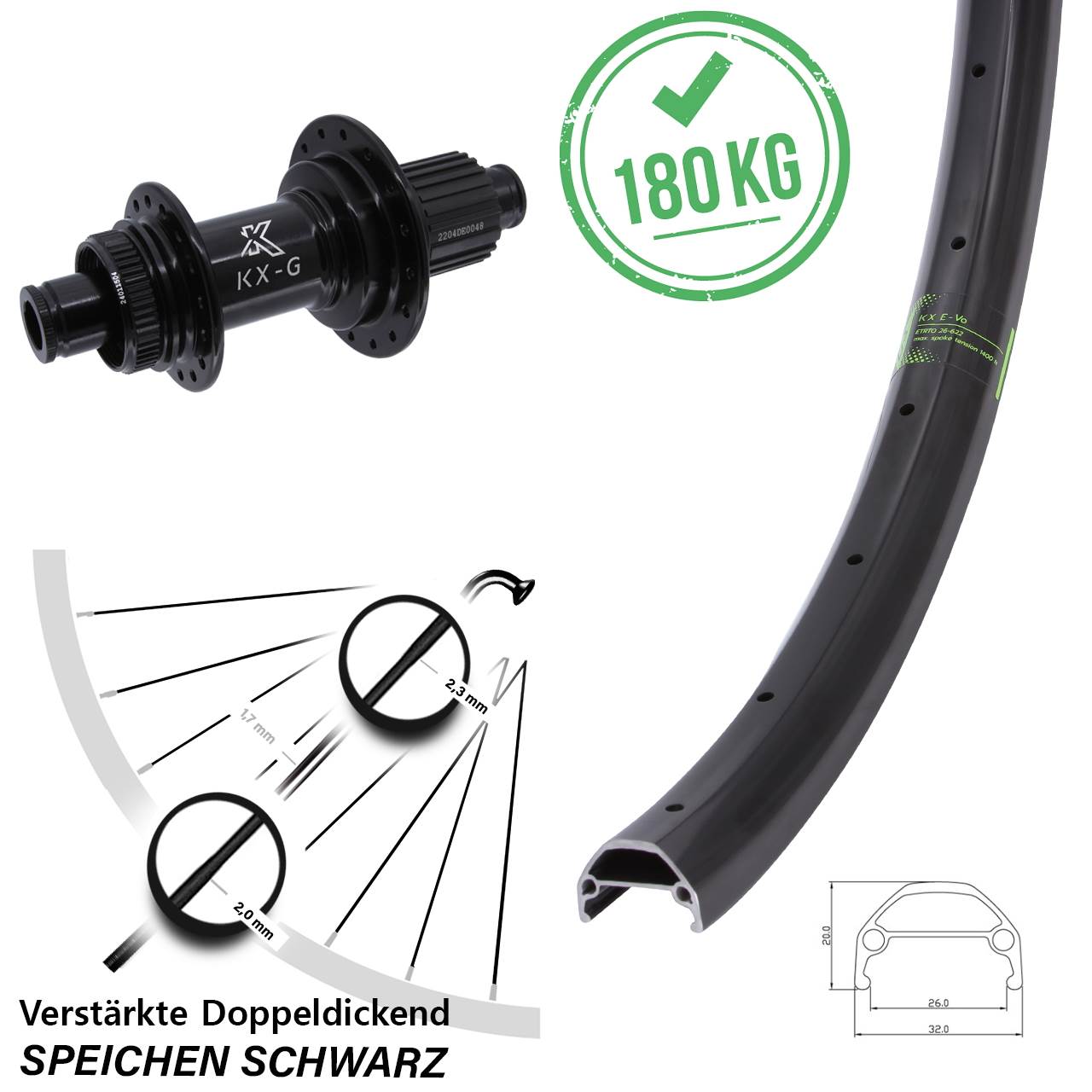 KX-GS Evo verstärkt 26 Zoll Disc Hinterrad 12x142 Shimano Micro Spline