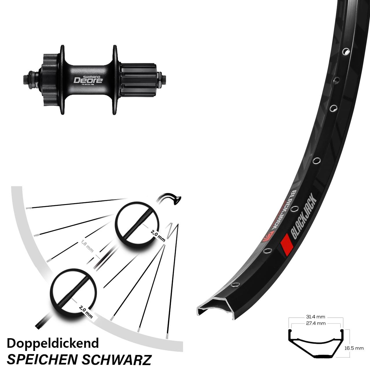 Hinterrad 6-Loch 27,5 Zoll Rodi Ready 27 Shimano FH-M525 8-11 fach HG für Schnellspanner