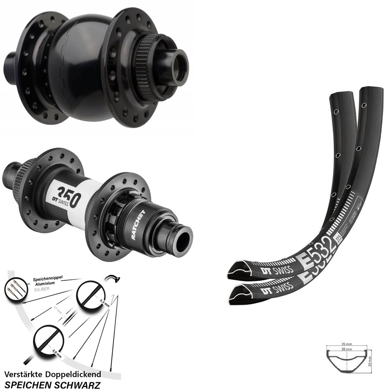 Laufrad-Satz 15x110 12x148 27,5 Zoll DT Swiss E532-350 SON 28 SRAM XD