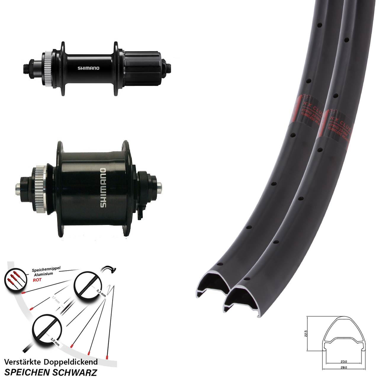 Laufradsatz Centerlock 26 Zoll KX Clue Shimano DH-UR700-3D Shimano FH-QC400 8-11 fach QR