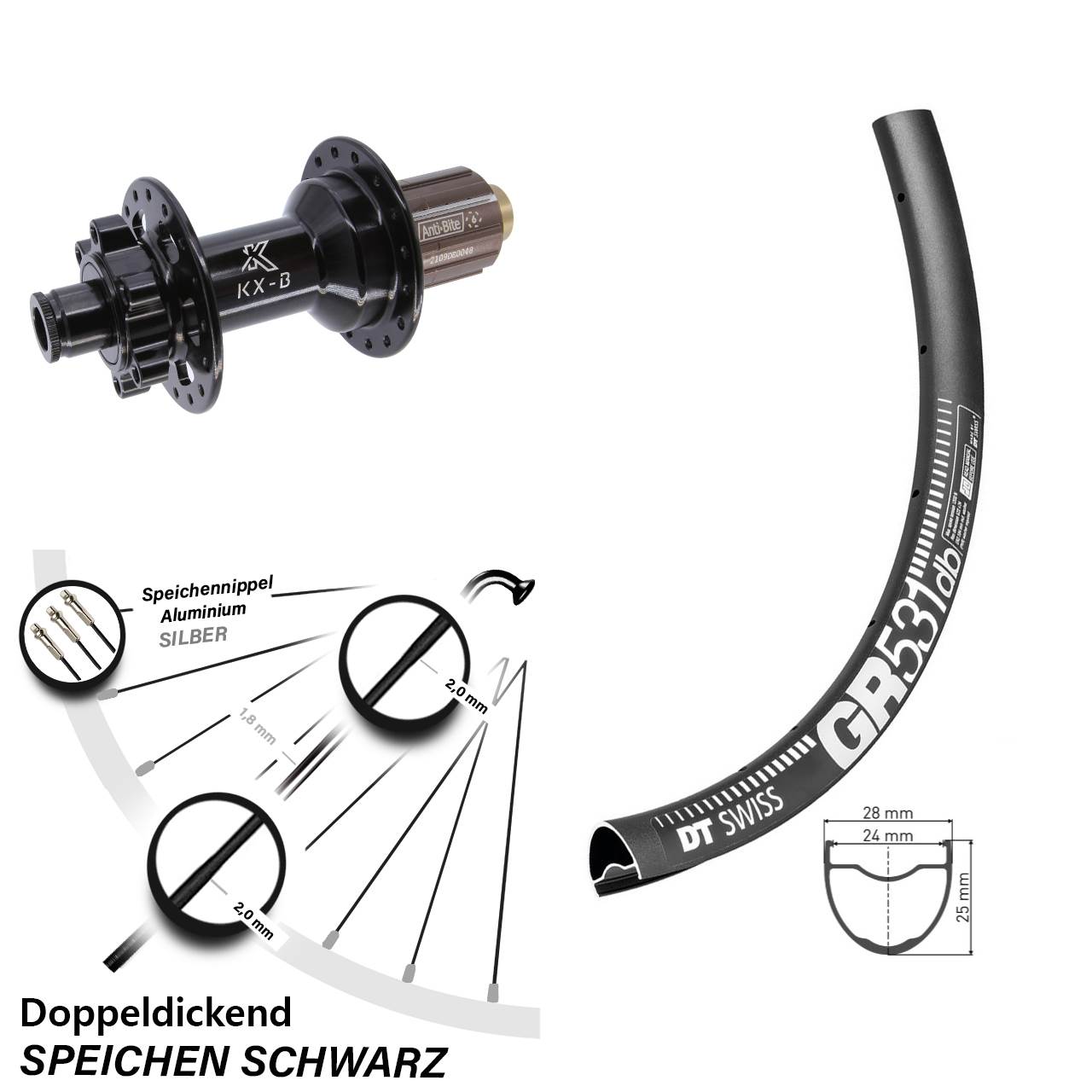 Disc Laufrad 27,5 Zoll DT Swiss GR531 KX-B 8-11 fach 12x148