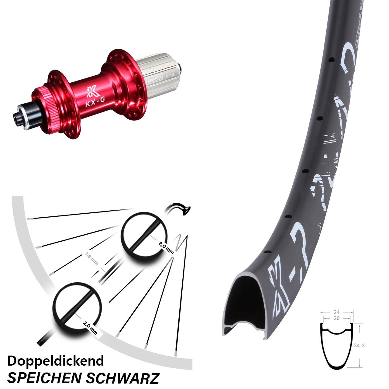 R Road 28 Zoll Hinterrad KX-G rot 8-12 fach