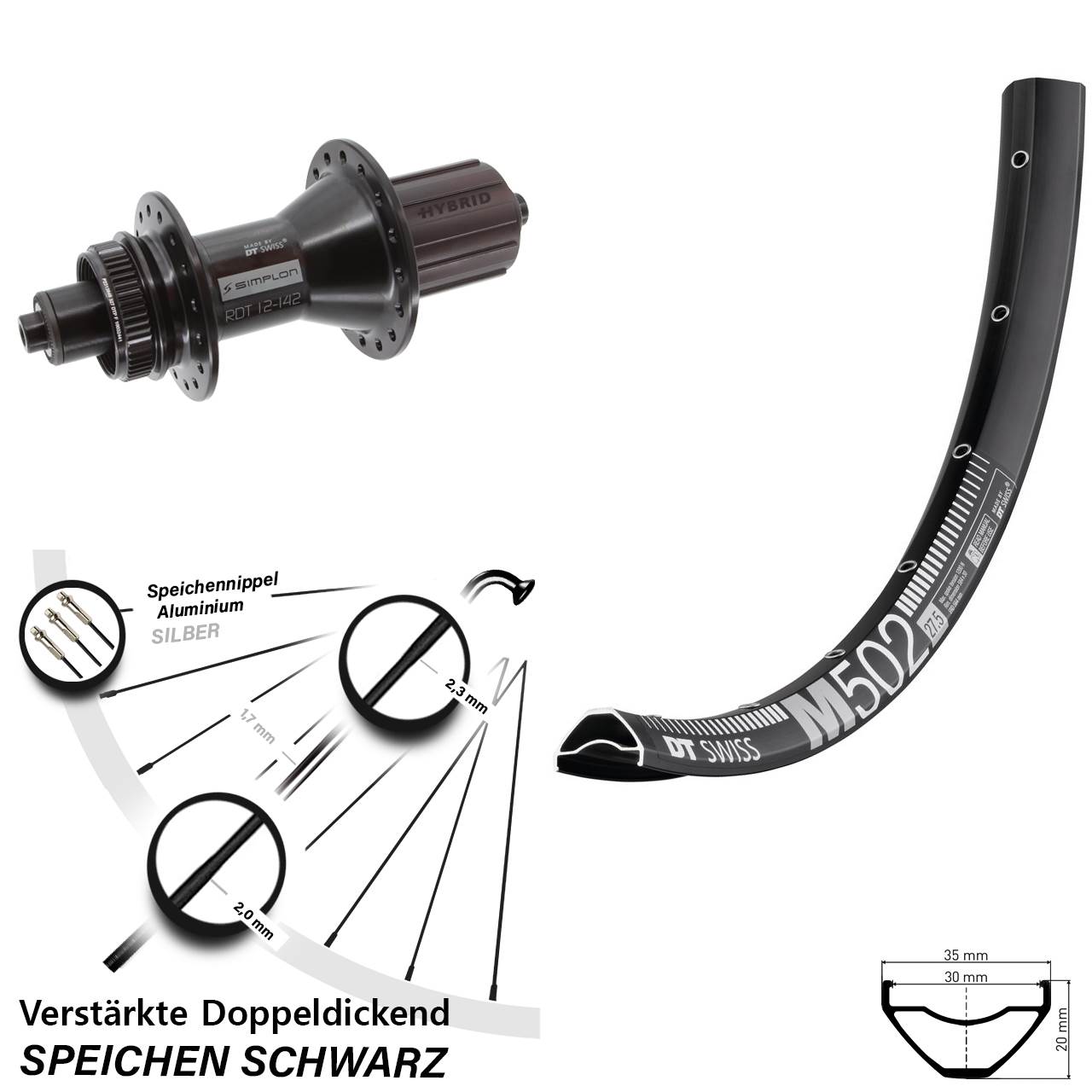 Disc Laufrad für Schnellspanner 29 Zoll DT Swiss M502-370 Hybrid 8-11 fach