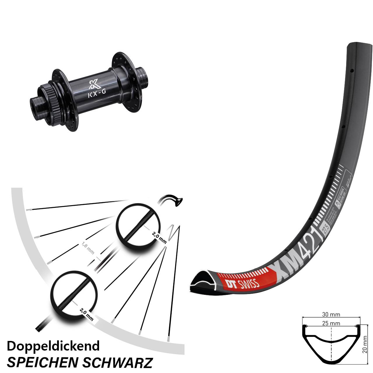 29 Zoll DT Swiss XM421 KX-G Centerlock Vorderrad 15x100