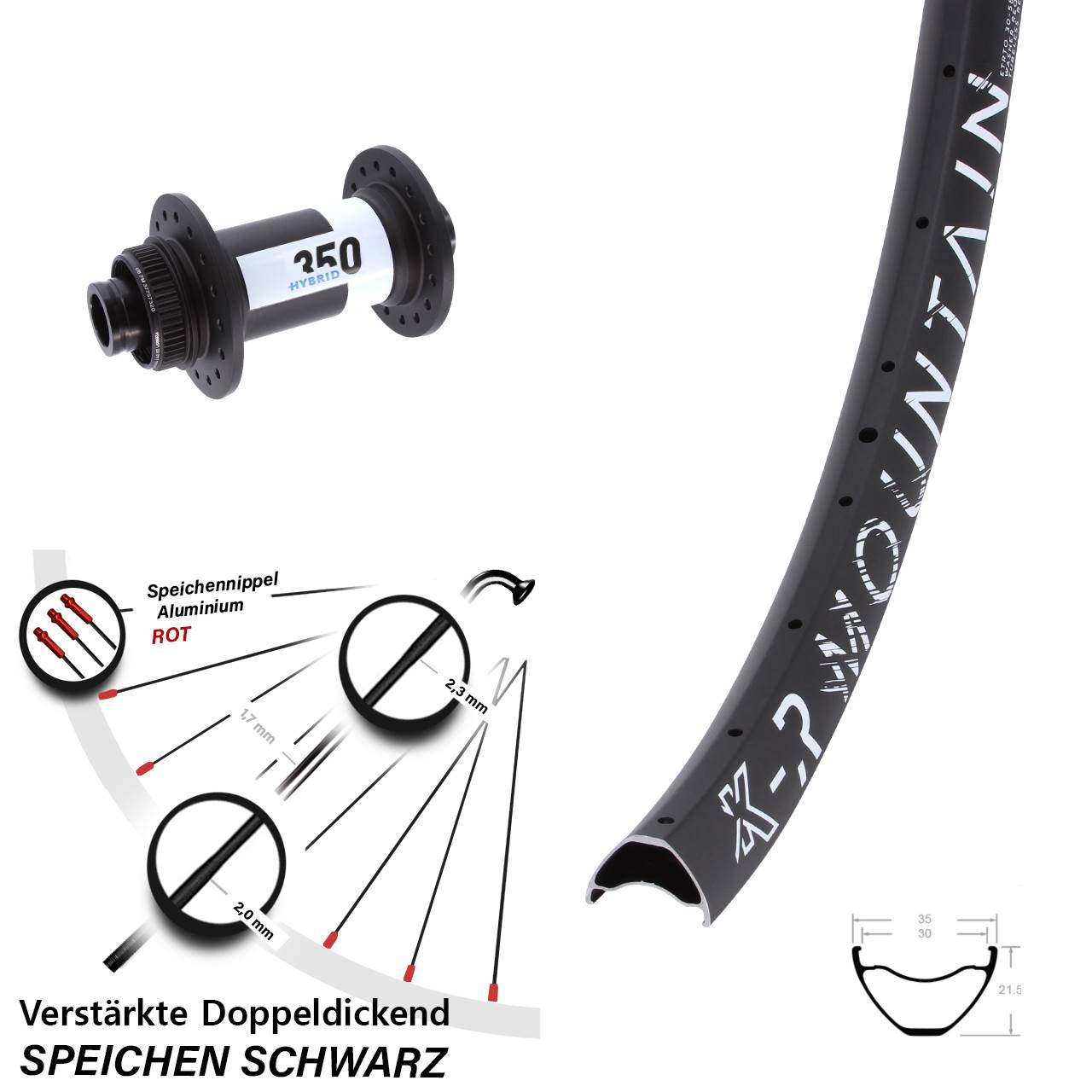 Disc Laufrad 27,5 Zoll KX-R Mountain DT Swiss Hybrid 350 15x110 Boost