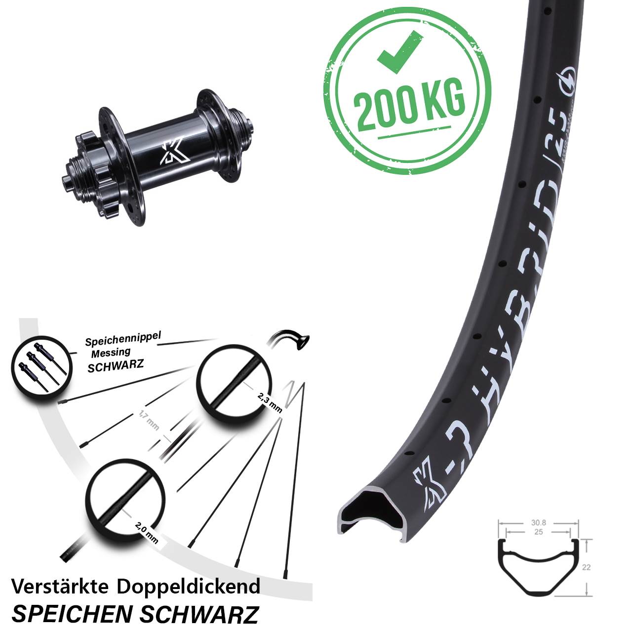 Disc Vorderrad für Schnellspanner 26 Zoll KX-M-R Hybrid 25