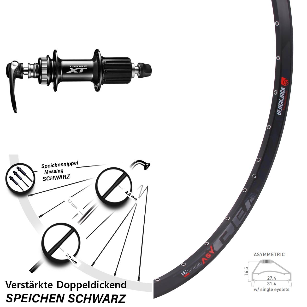 650B Rodi Ready 27 Shimano XT Disc Hinterrad für Schnellspanner 8-11 fach