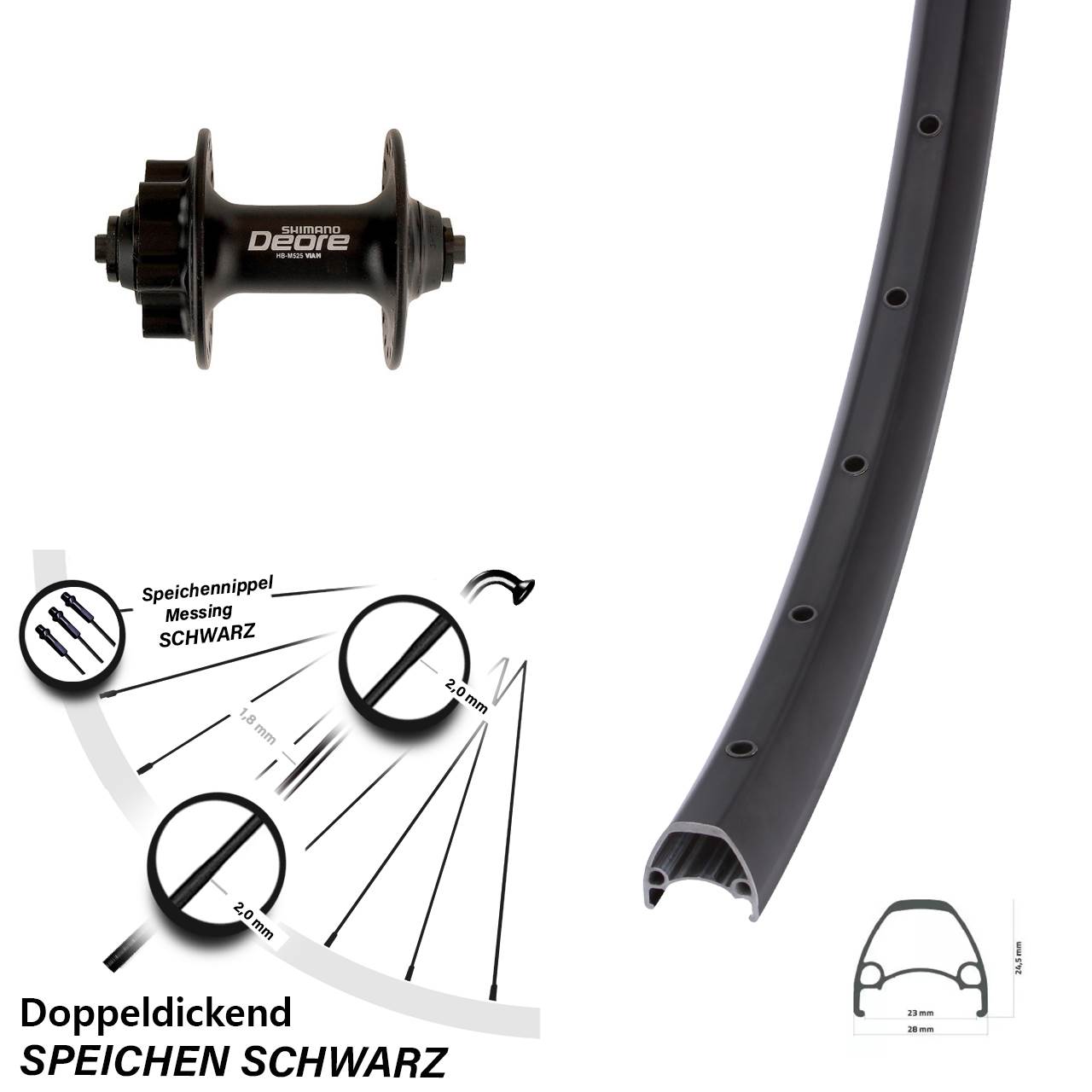 Disc Vorderrad für Schnellspanner 28 Zoll Ambrosio Sport Shimano Deore HB-M525