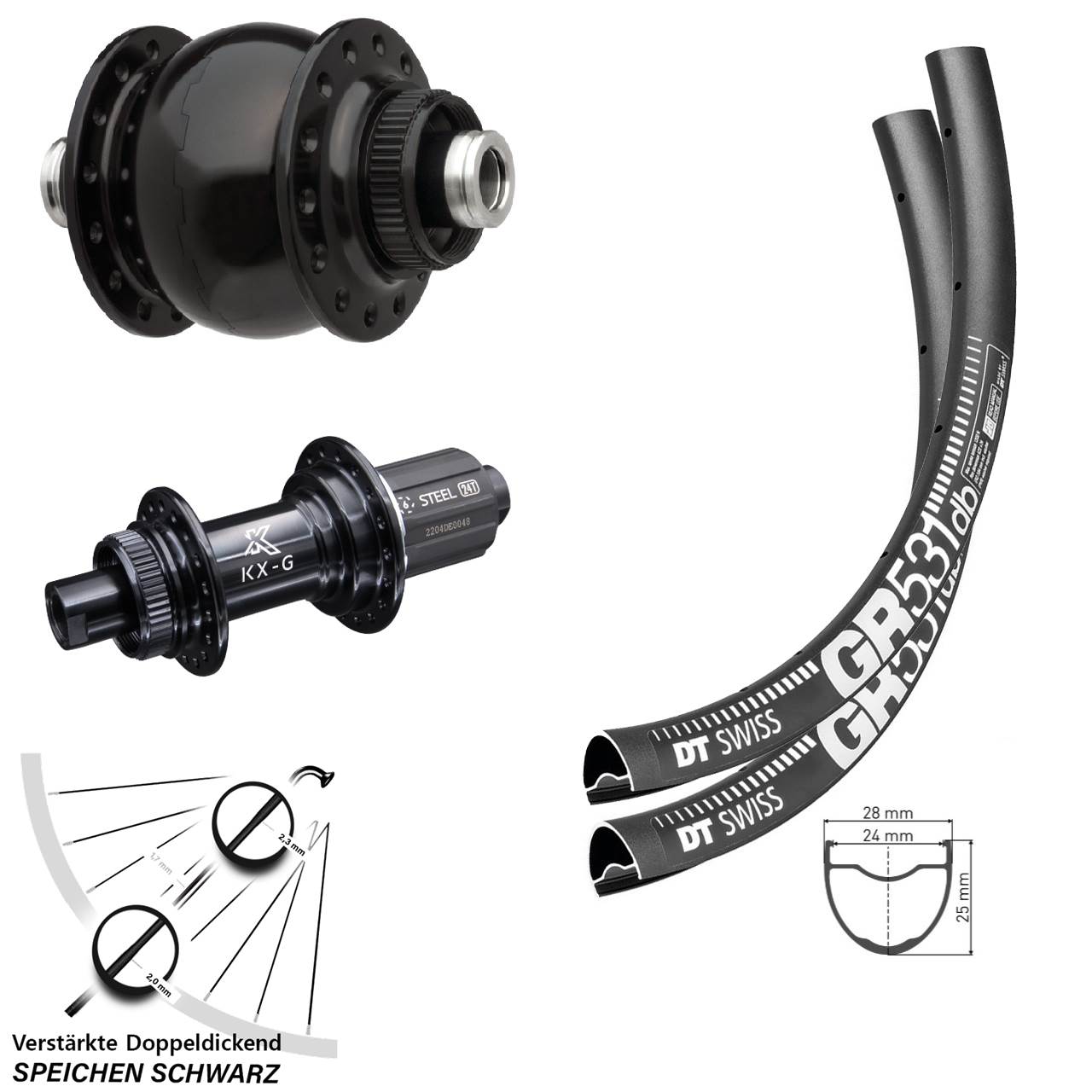 Disc Laufradsatz 650B DT Swiss GR 531 KX-GS verstärkt SON 28 8-12 fach 12x100/142