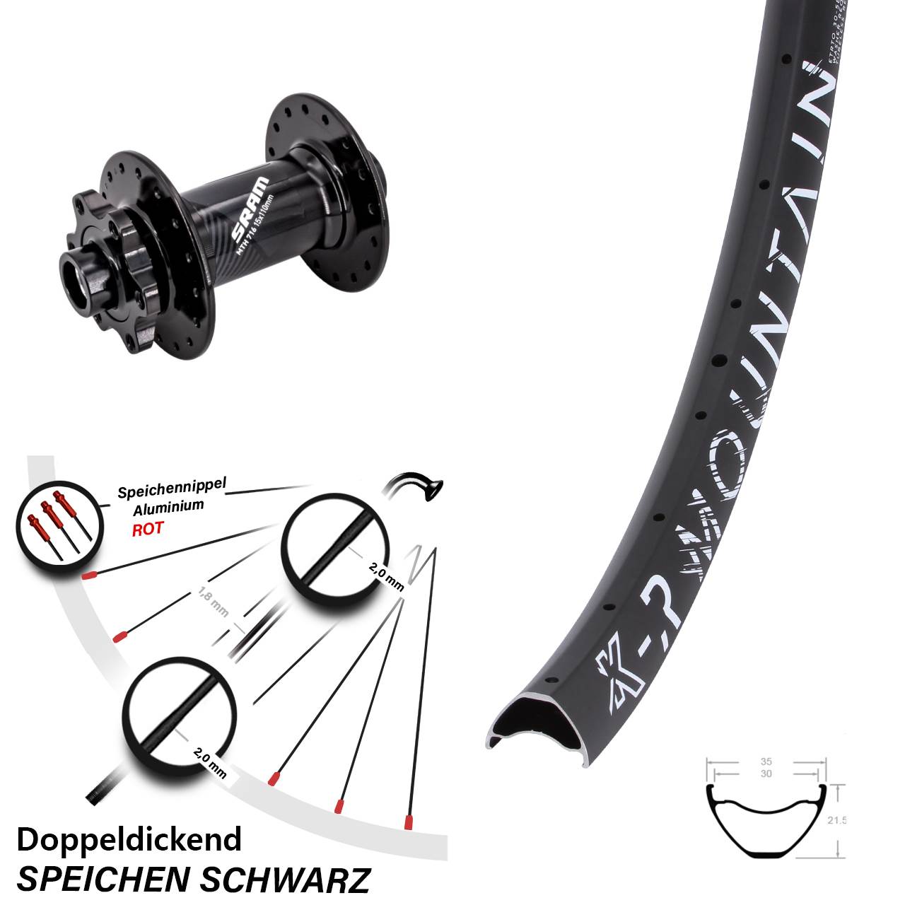 Vorderrad 6-Loch 27,5 Zoll KX-R Mountain Sram 716 15x110 Boost