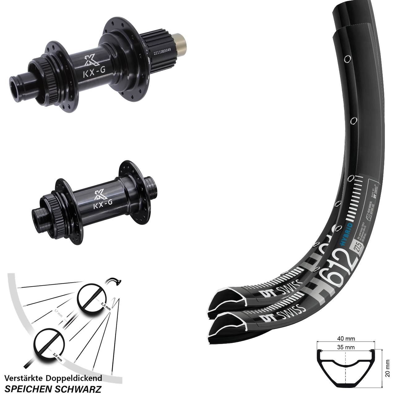 Laufradsatz Centerlock 12x100/142 27,5 Zoll DT Swiss H612 KX-G Shimano Micro Spline