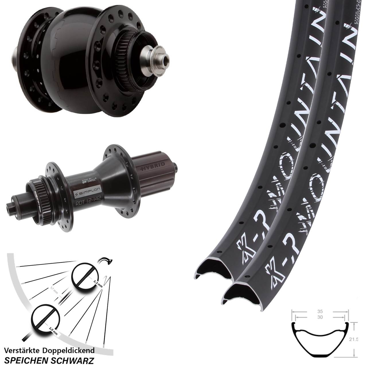 Disc Laufradsatz 27,5/29 Zoll KX-R Mountain DT Swiss 370 Hybrid SON 28 8-11 fach HG QR