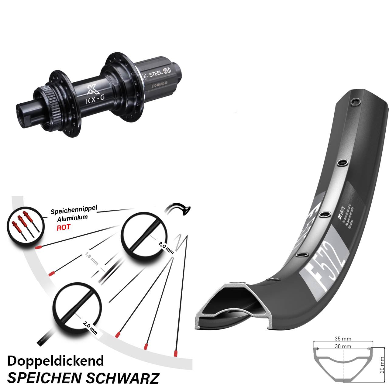 27,5 Zoll DT Swiss F572 Hinterrad KX-GS 8-12 fach 12x142