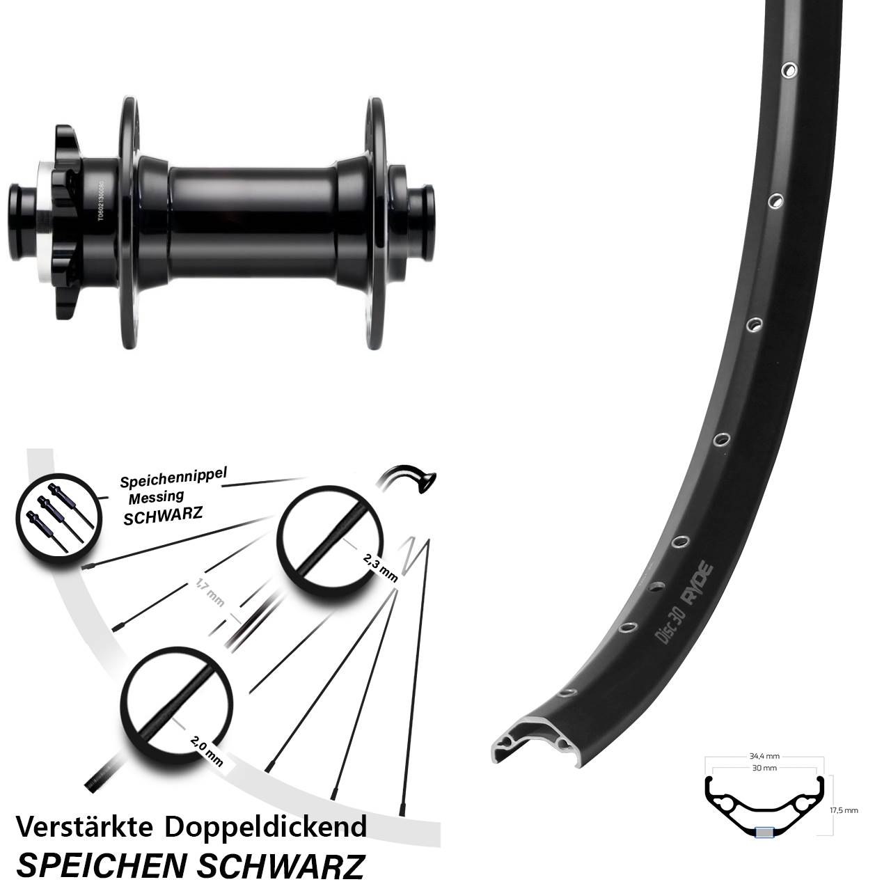 Ryde Disc 30 Novatec D341 29 Zoll 6-Loch Vorderrad 15x110 Boost