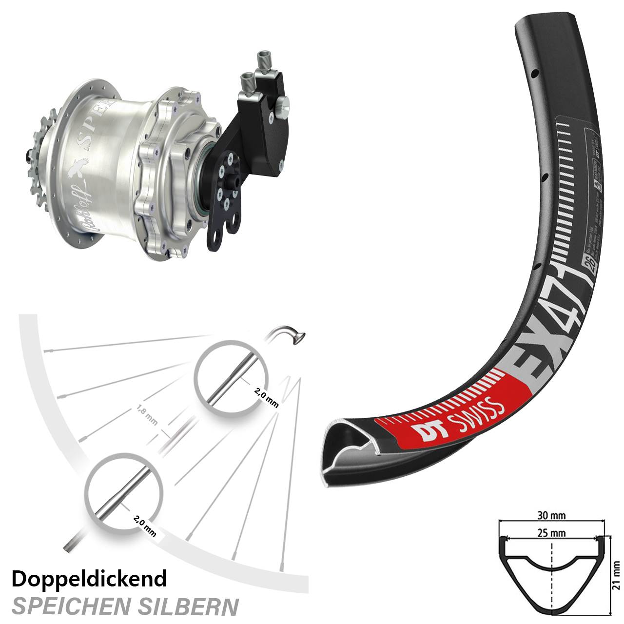 DT Swiss EX471 Rohloff 500/14 CC DB Tandem 650B Disc Hinterrrad