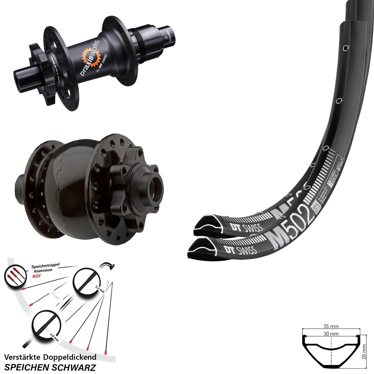 6-Loch Laufradsatz 29 Zoll DT Swiss M 502 350 SL SON 28 XD 11-12 fach 15x100 12x142