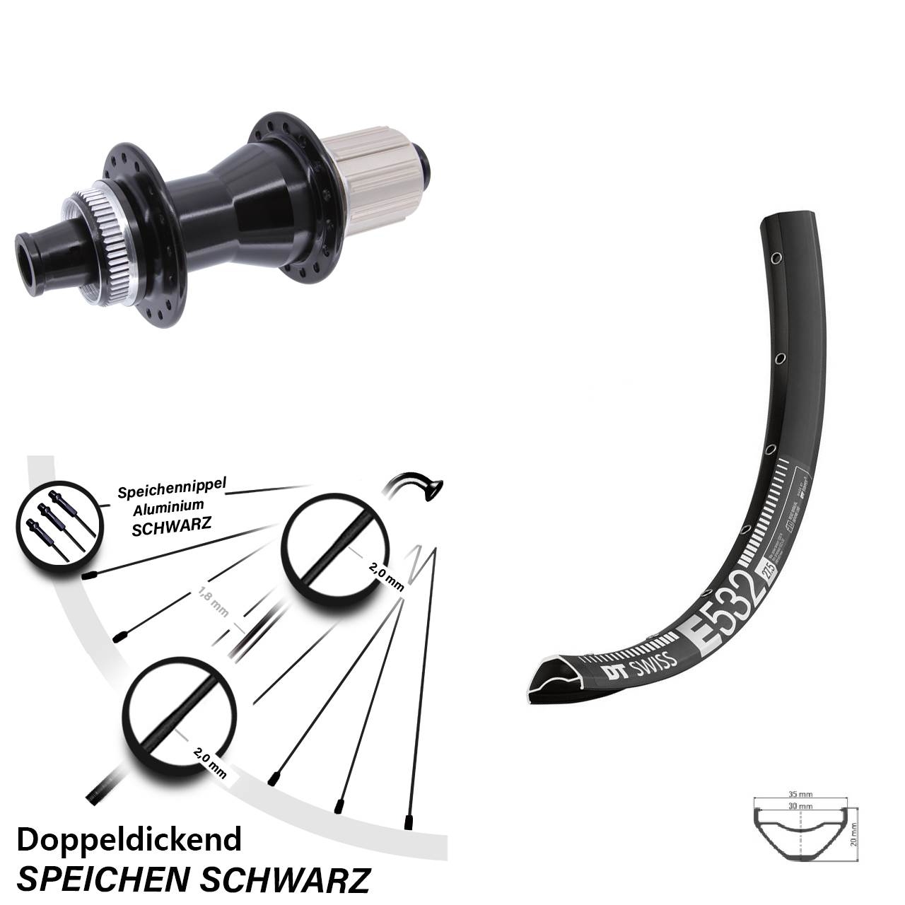 DT Swiss E532 Novatec CL142 27,5 Zoll Hinterrad Centerlock 12x142 8-12 fach HG