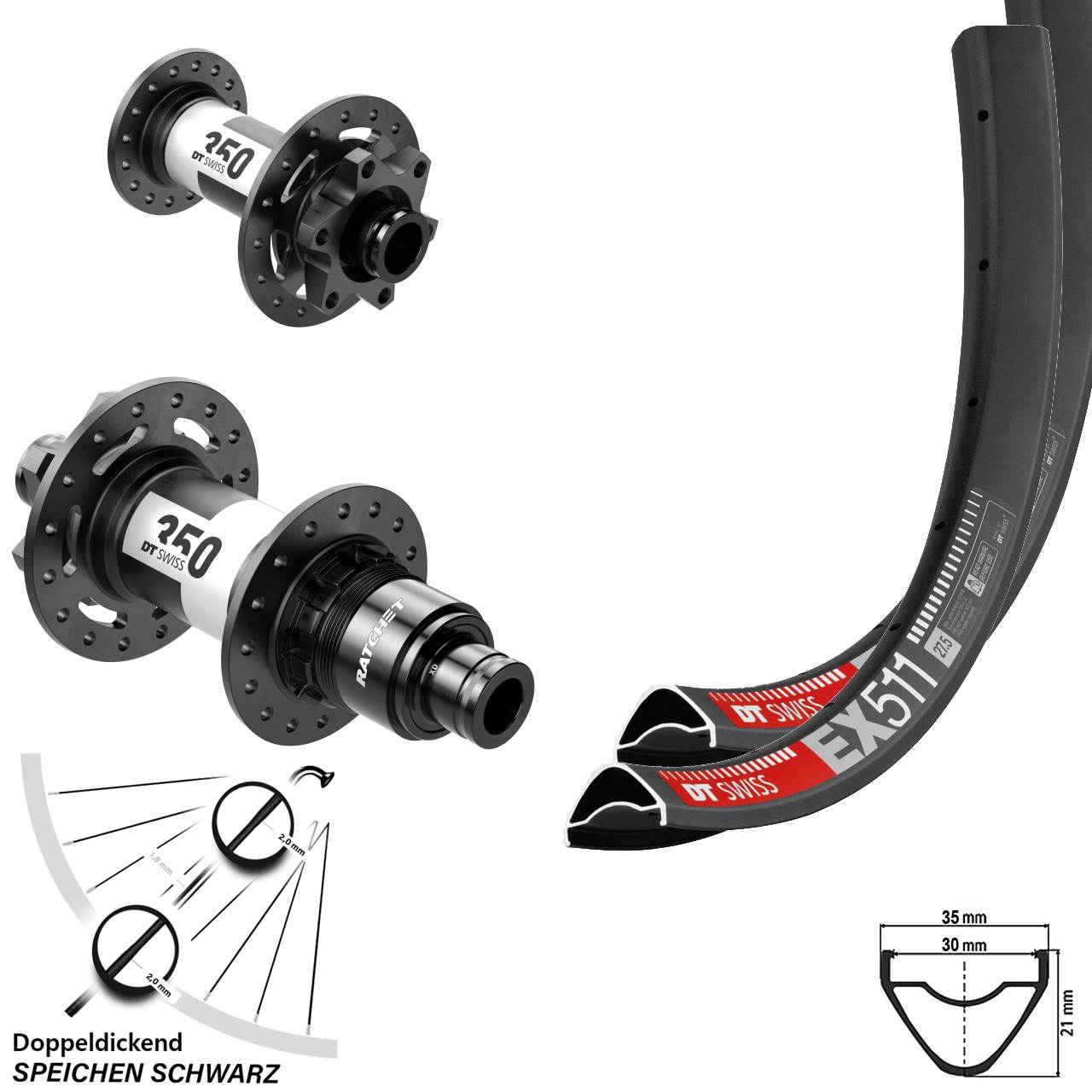 29 Zoll DT Swiss EX511 350 XD Disc Laufradsatz 12x100/142