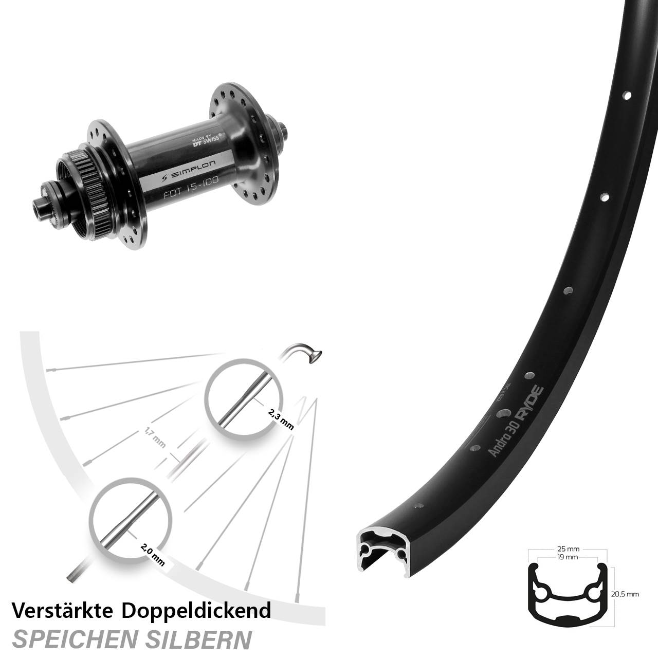 Disc Vorderrad QR 29 Zoll Ryde Andra 30 DT Swiss 370