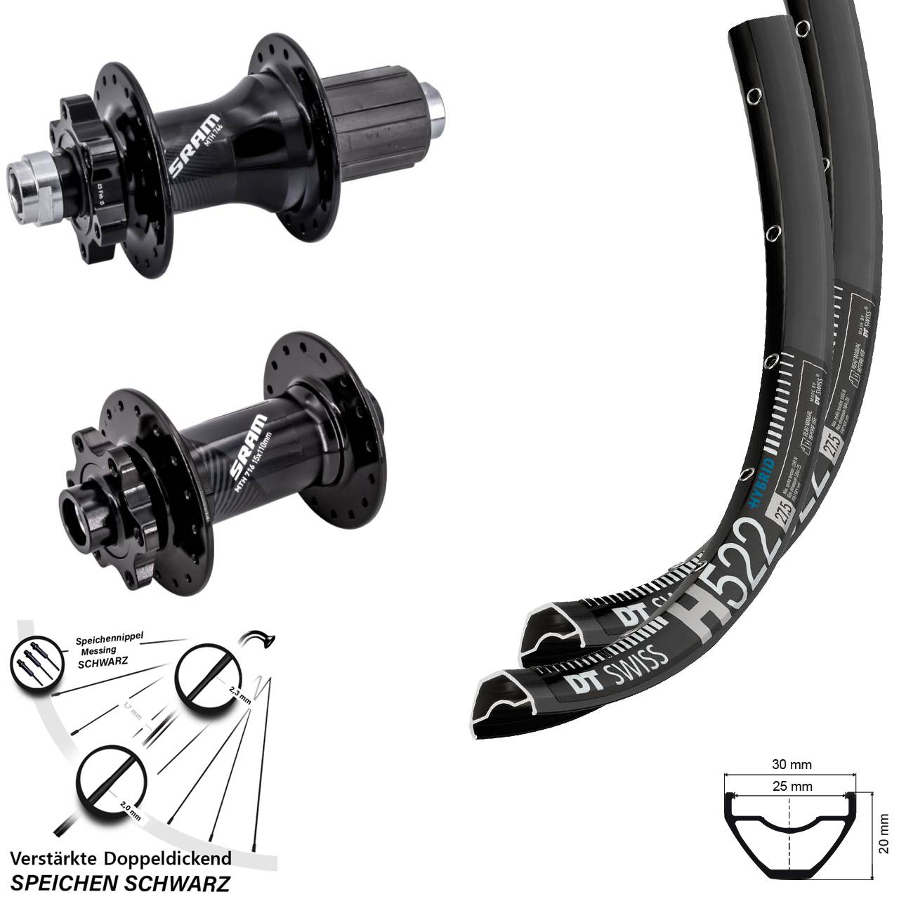 29 Zoll DT Swiss H 522 Sram 716 746 Boost Disc Laufradsatz 15x110 12x148 8-11 fach HG