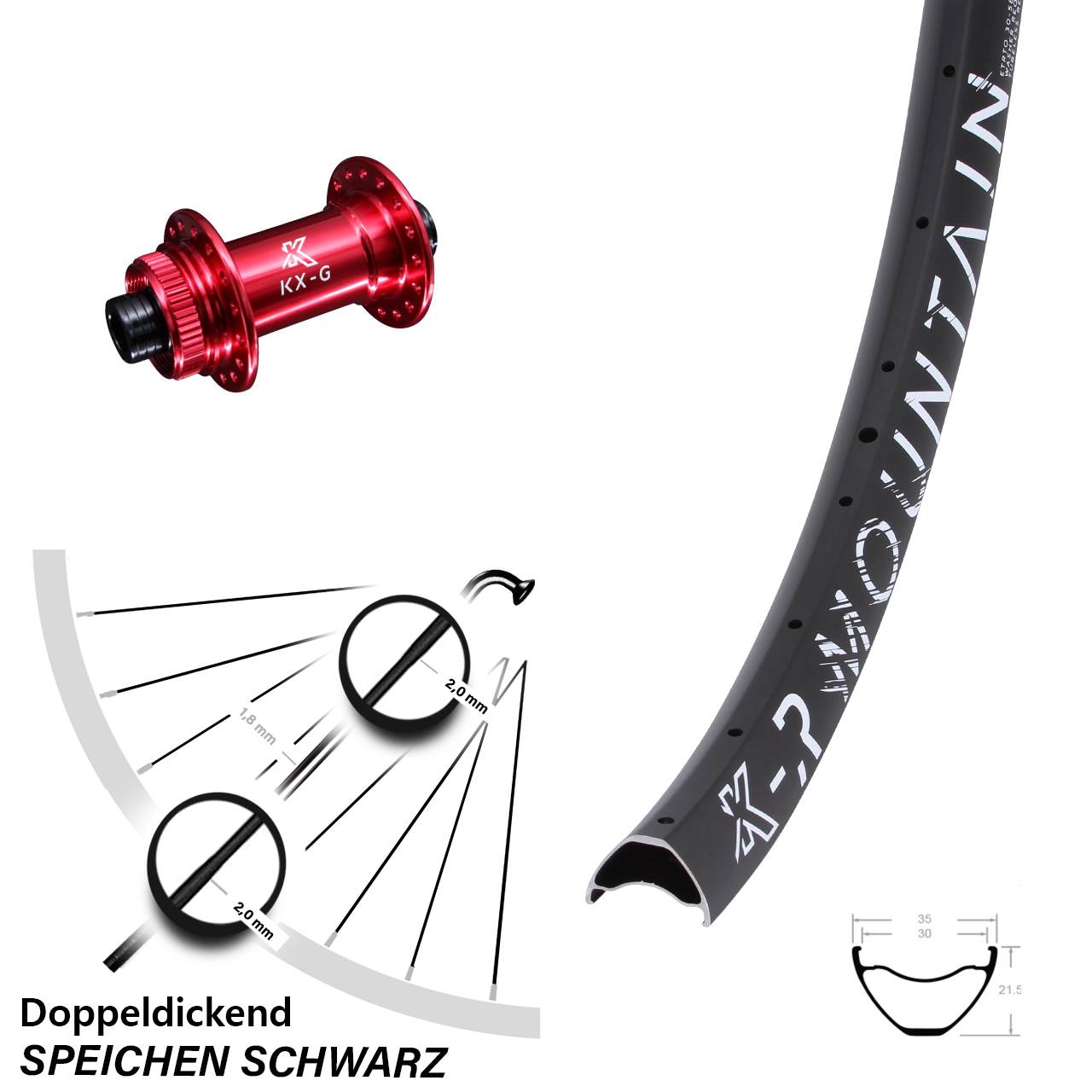 27,5 Zoll KX-GR Mountain rot Vorderrad Centerlock 15x100