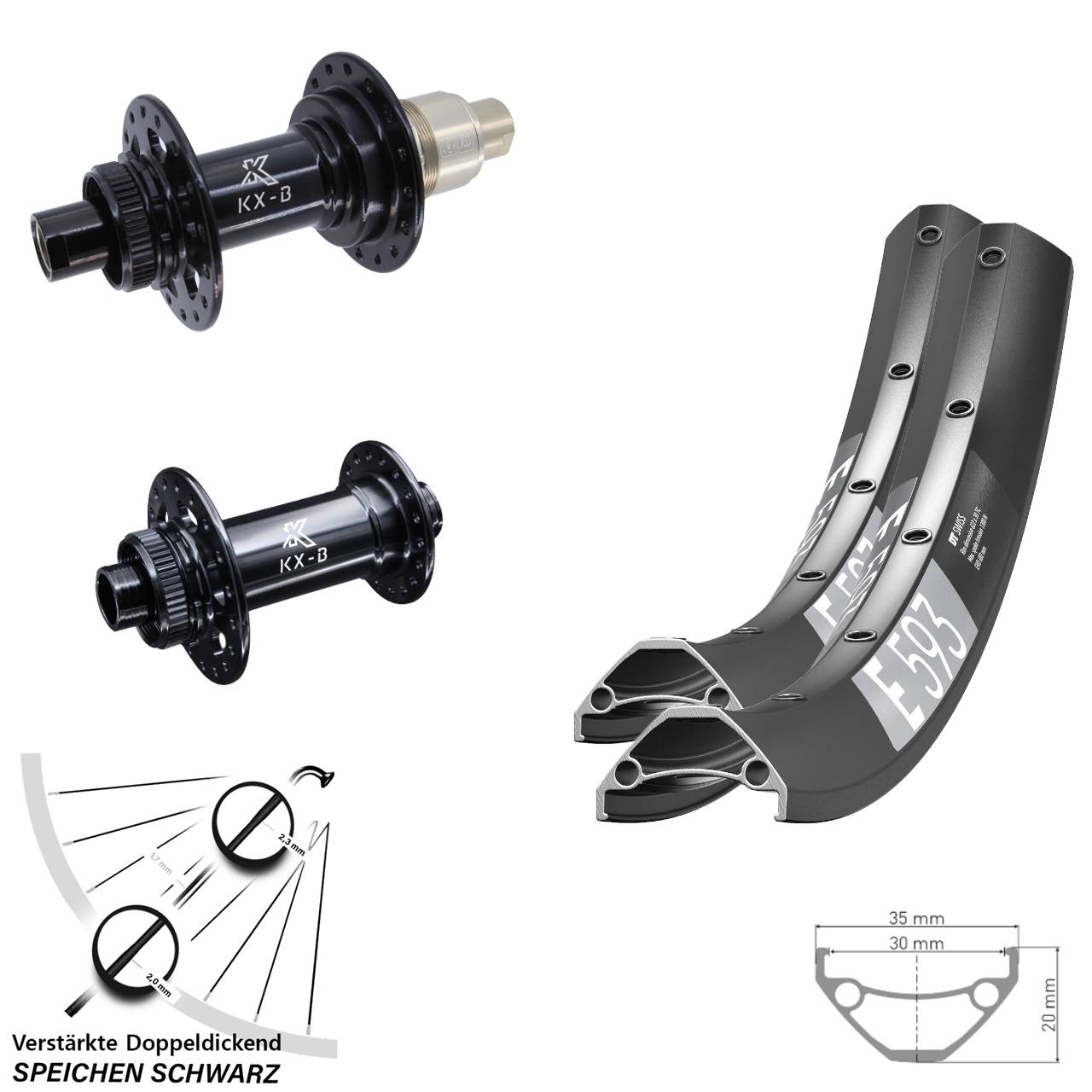 Boost Disc Laufrad-Satz 15x110 12x148 27,5 Zoll DT Swiss E 593 KX-B SRAM XD