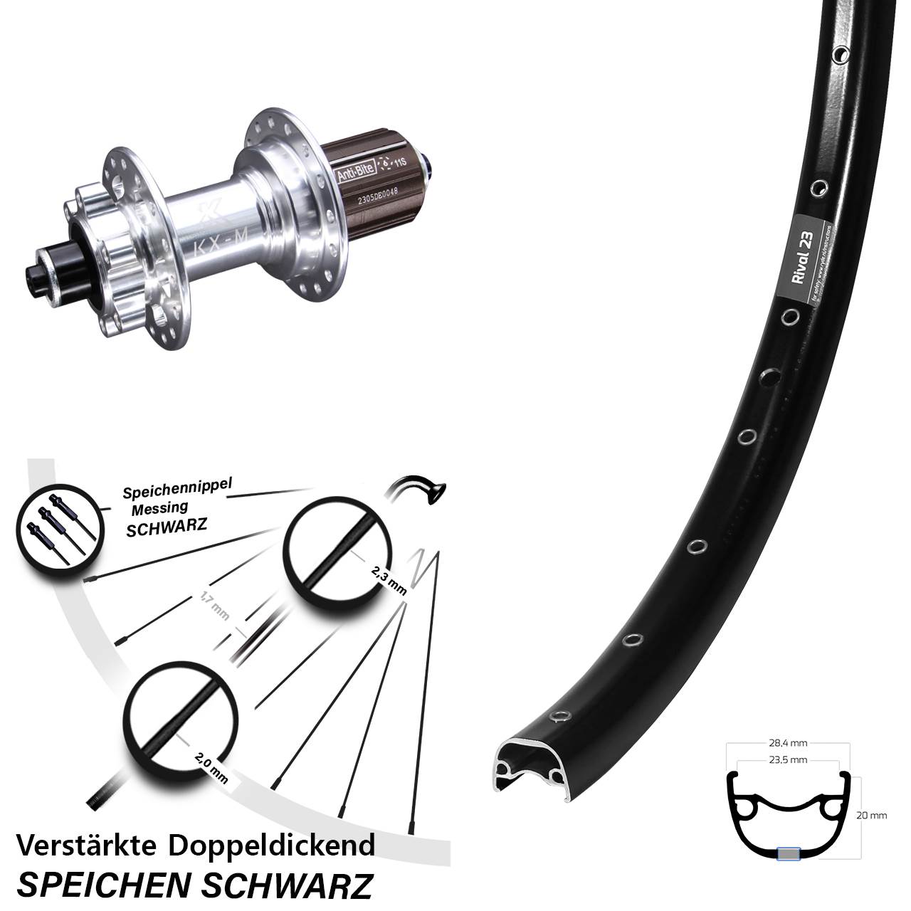 Ryde Rival 23 KX-M 27,5 Zoll Disc Hinterrad QR 8-12 fach