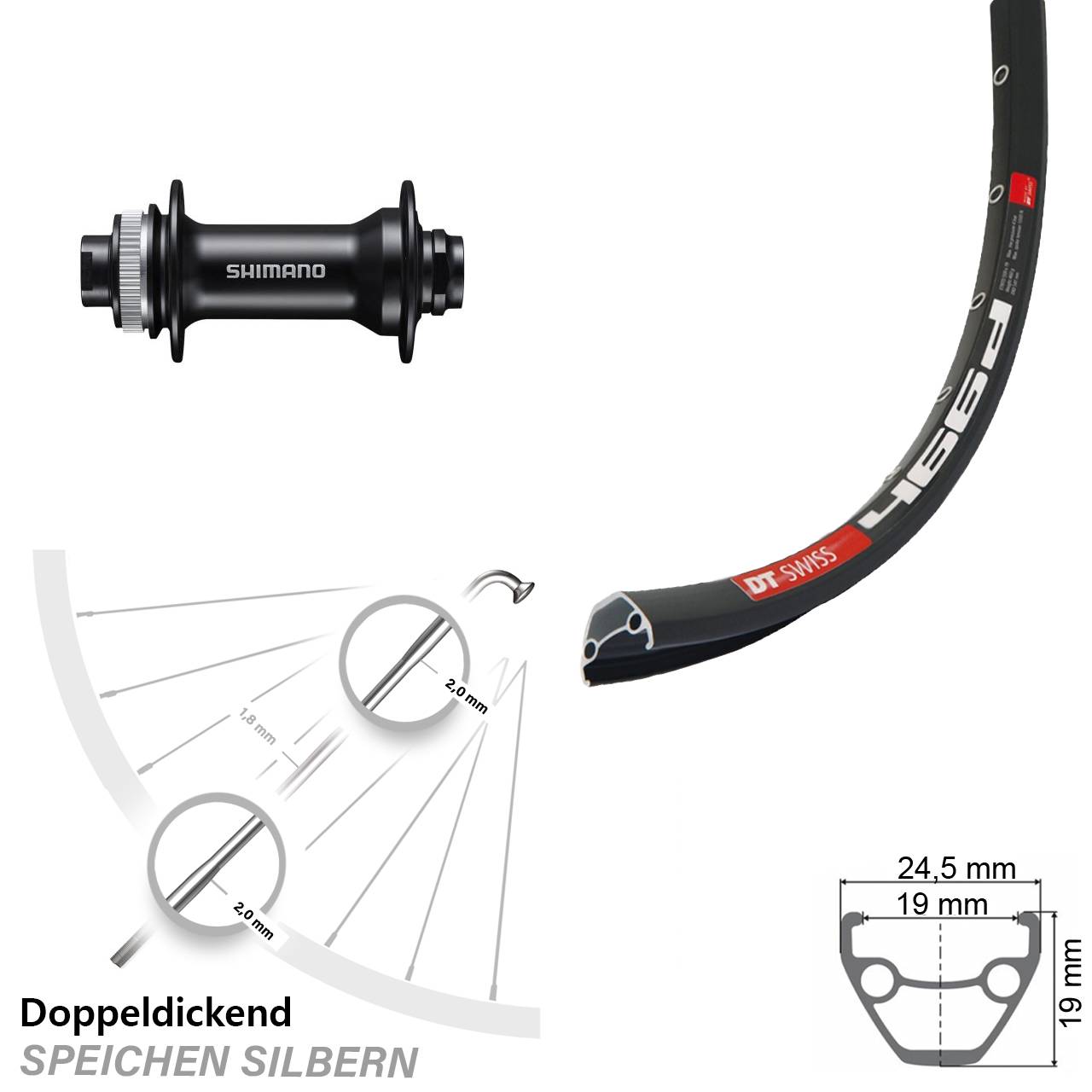 28 Zoll DT Swiss 466 Shimano HB-MT400 Disc Vorderrad 15x100