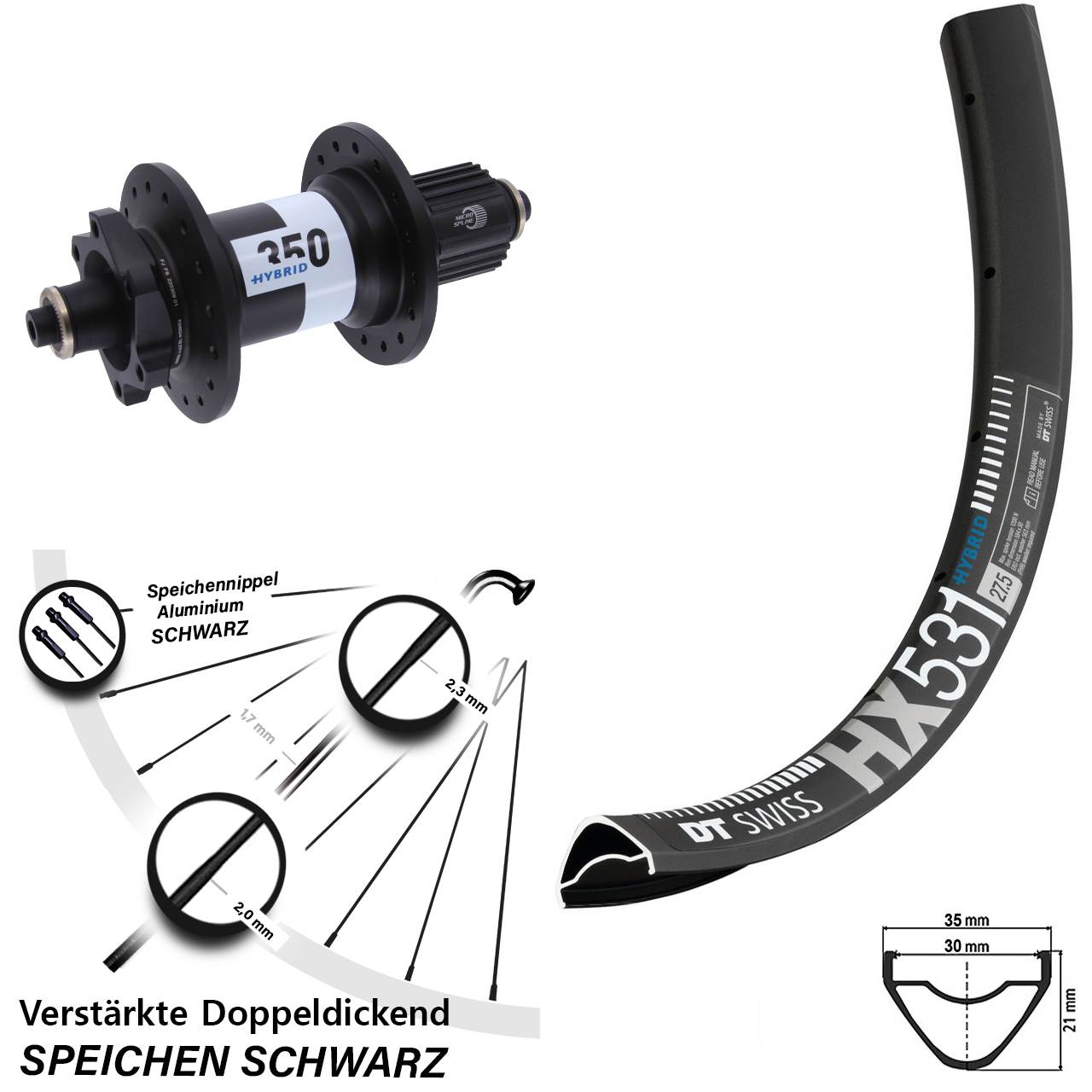 Disc Laufrad 29 Zoll DT Swiss HX 531-350 Hybrid Micro Spline QR Boost