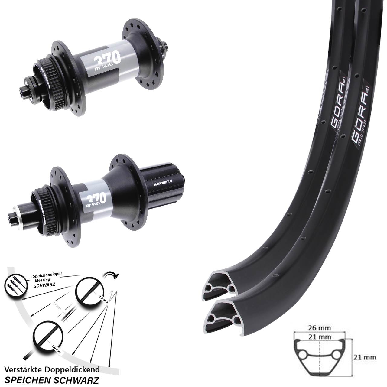 Gora 21 DT Swiss 370 27,5 Zoll Laufradsatz Centerlock für Schnellspanner 8-12 fach