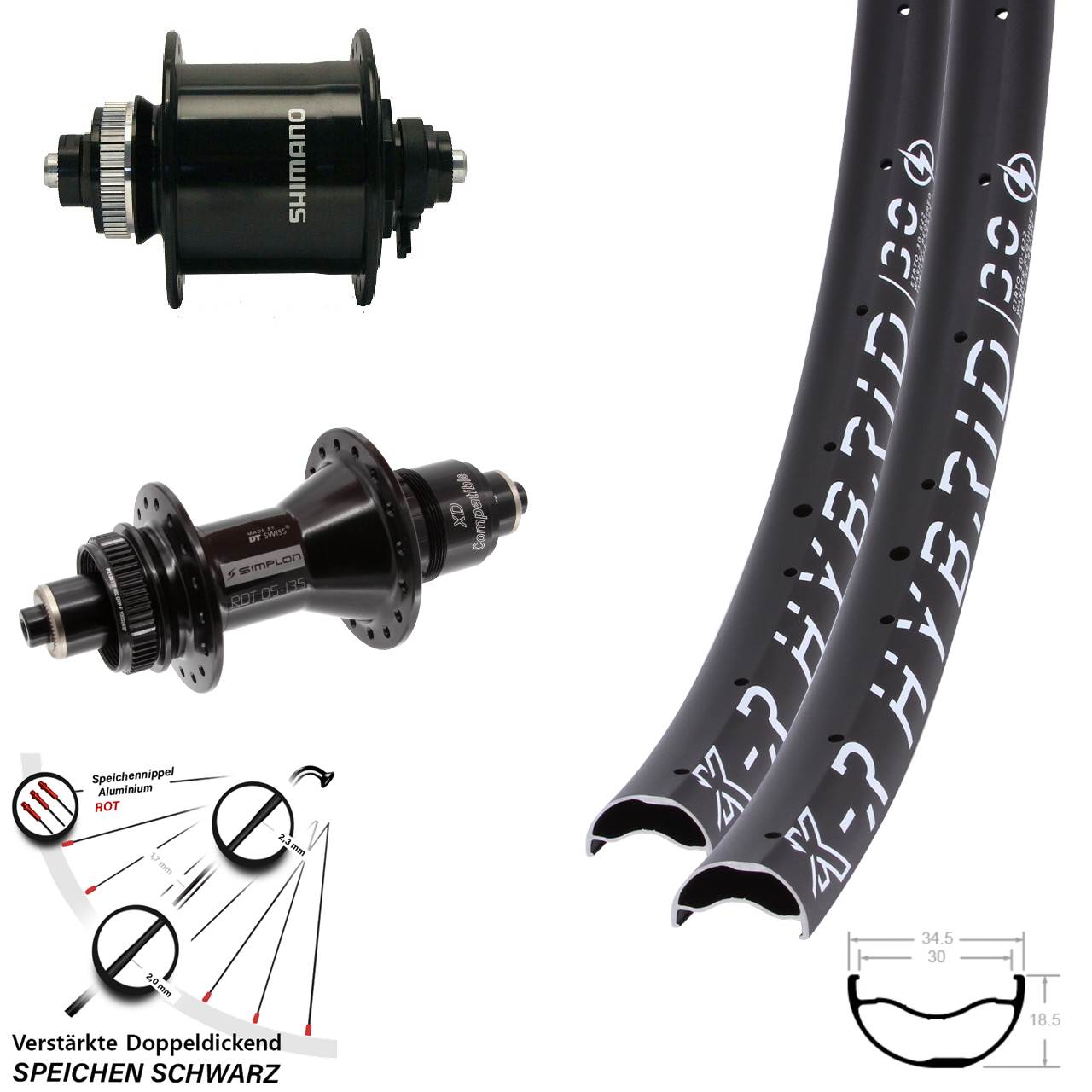 KX-R Hybrid 30 DT Swiss 370 Shimano DH-UR700 29 Zoll Centerlock Laufradsatz QR SRAM XD