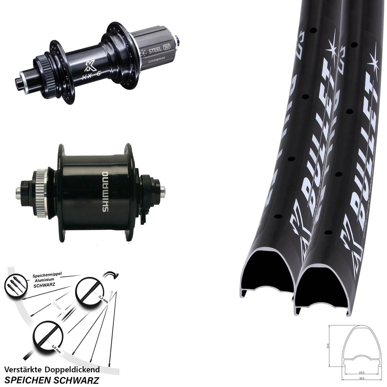 29 Zoll KX-GS Bullet Heavy Duty Shimano DH-UR700 Disc Laufrad-Satz QR 8-12 fach HG