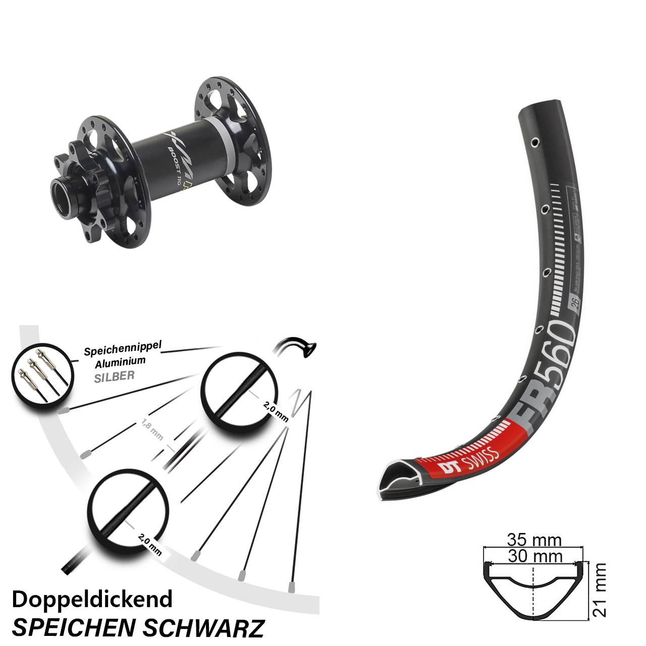 6-Loch Vorderrad 26 Zoll DT Swiss FR560 Miche XMH 550 15x110 Boost