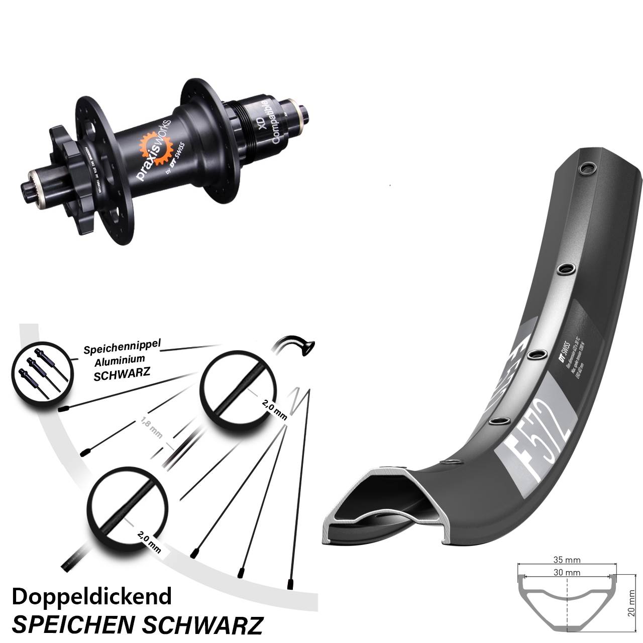 29 Zoll DT Swiss F572-350 Disc Hinterrad für Schnellspanner XD 11-12 fach